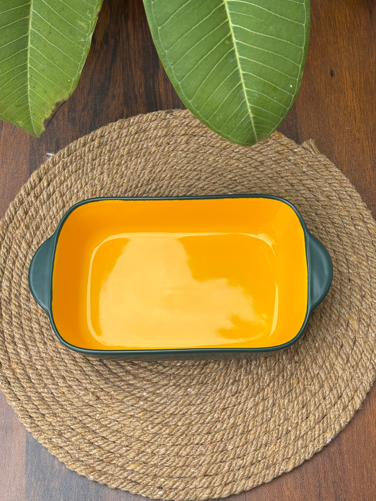 Premium Ceramic Dish For Baking & Serving | Forest Green & Mustard Yellow