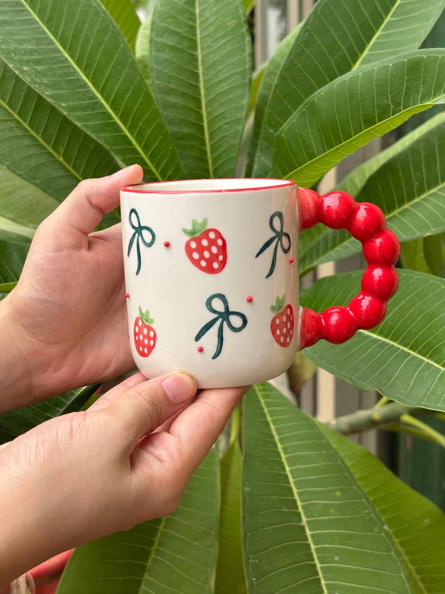 Red Strawberry Ceramic Mug with Bubble Handle
