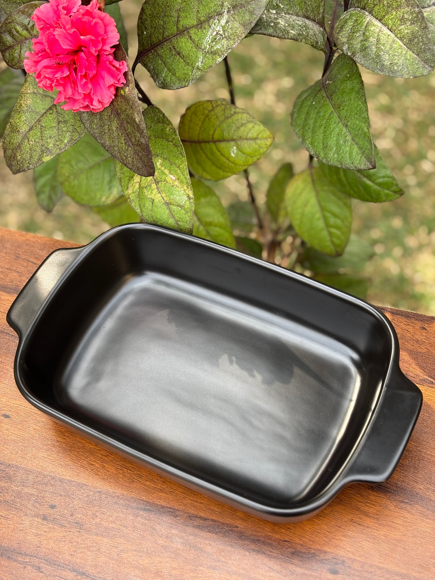 Matte Black Ceramic Baking Dish with Handles