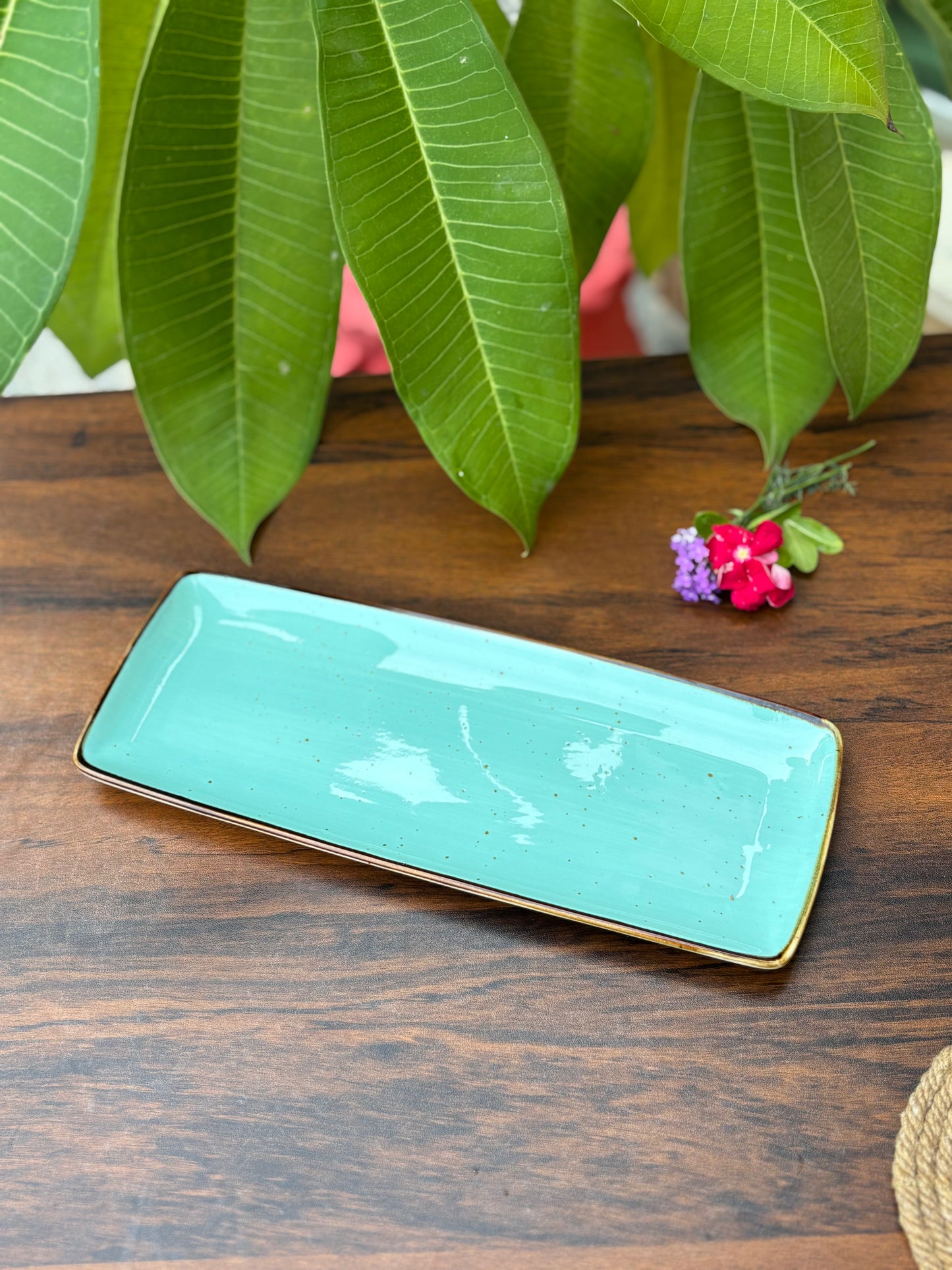 Turquoise Rectangular Ceramic Platter | Turquoise Serving Tray