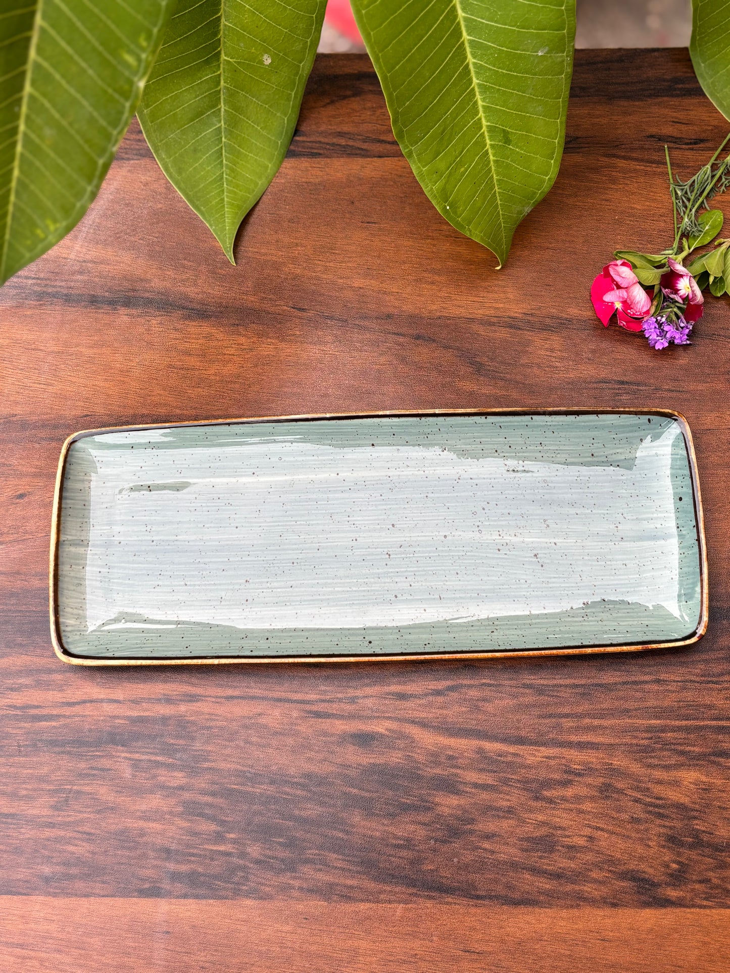 Sage Green Rectangular Ceramic Platter | Long Serving Tray