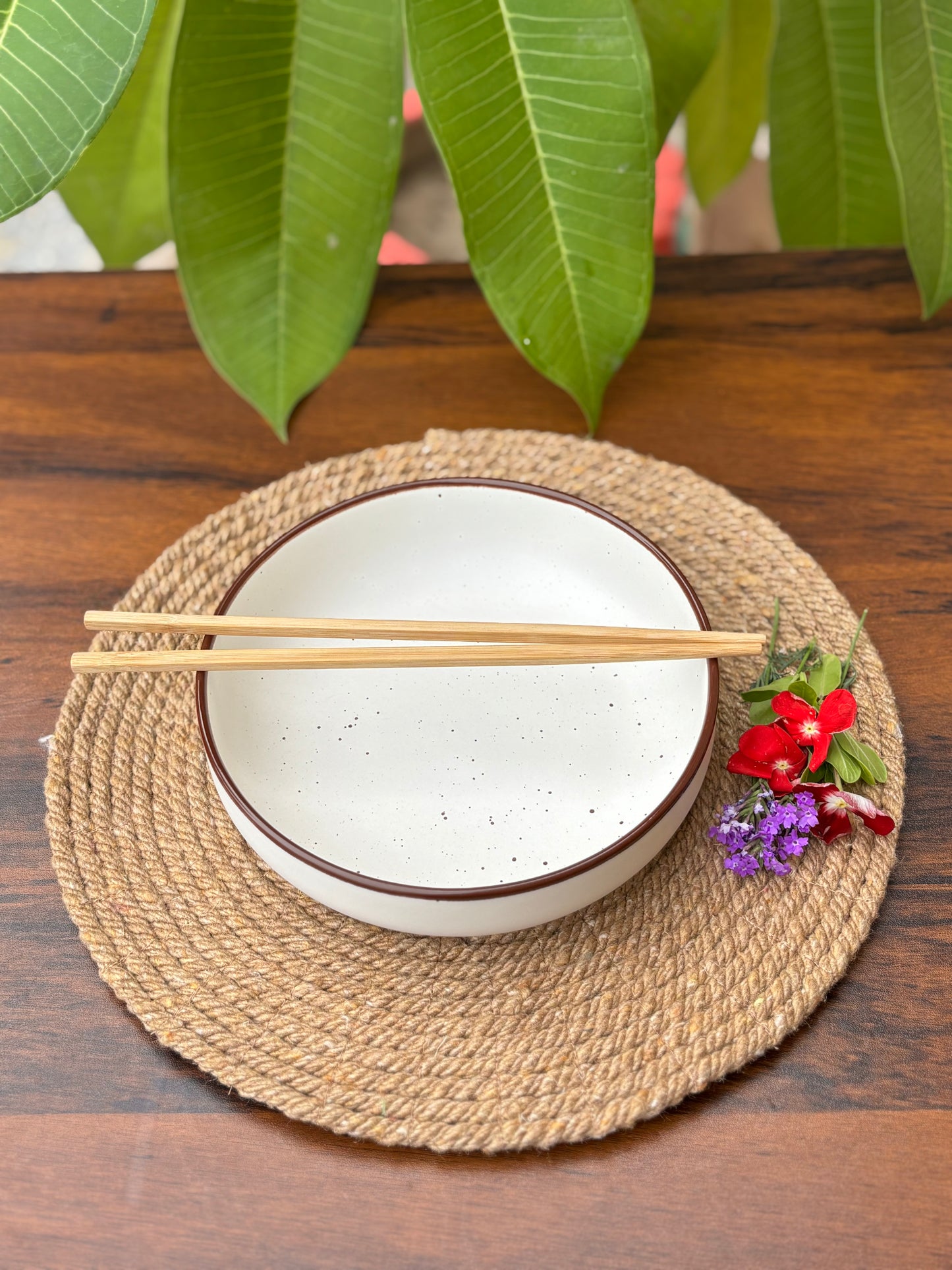 White Speckled Ceramic Pasta Bowl | Deep Noodle & Chowmein Bowl