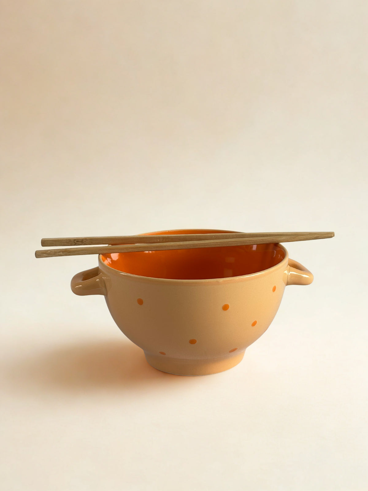 Orange Polka Dot Ceramic Multi Purpose Bowl with Dual Handles