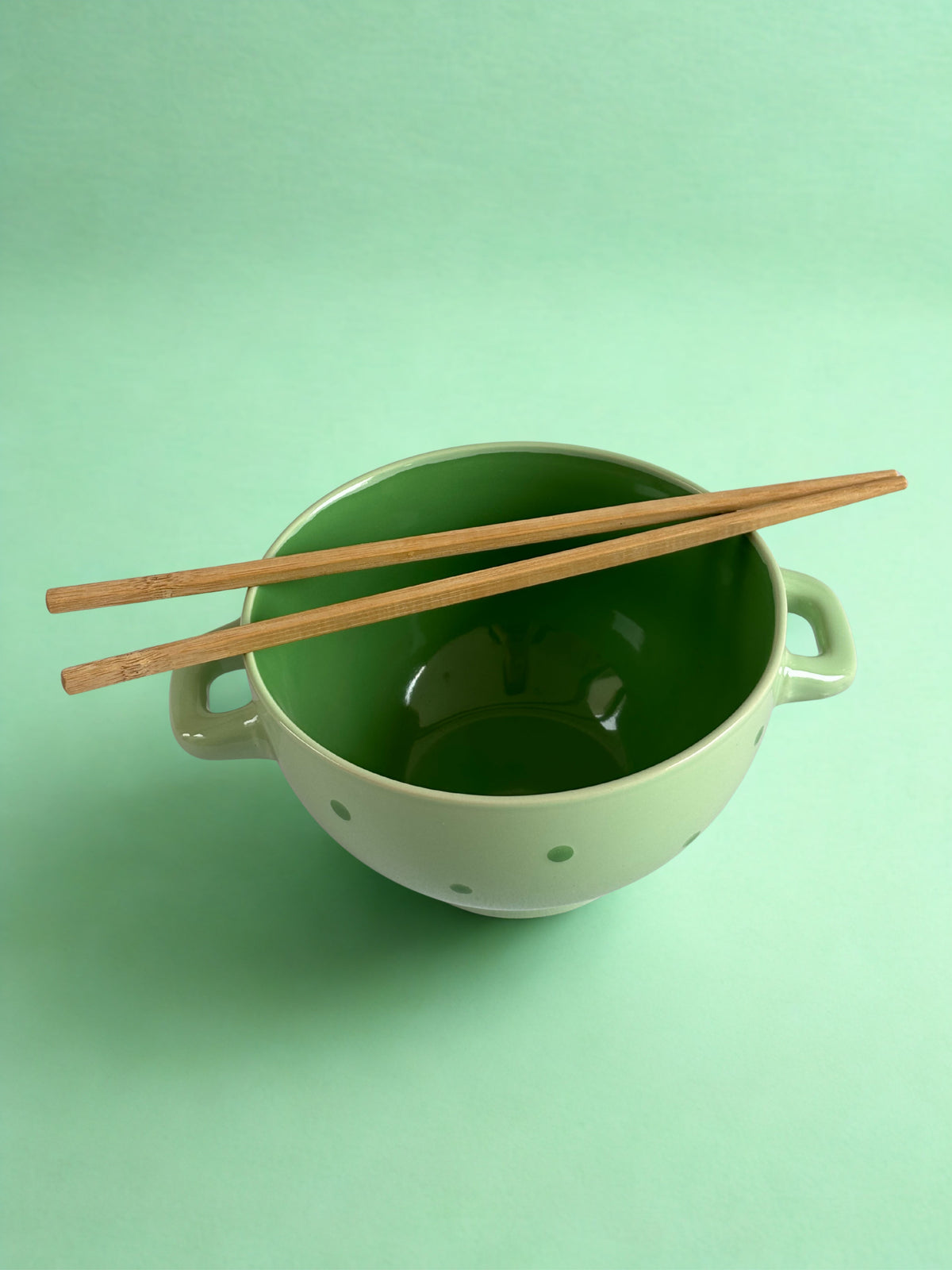 Light Green Polka Dot Ceramic Multi Purpose Bowl with Dual Handles