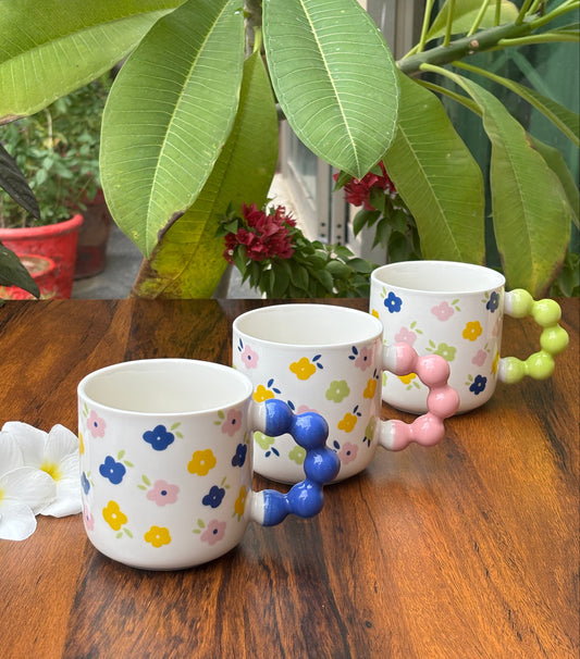 Floral Bubble Handle Ceramic Mug