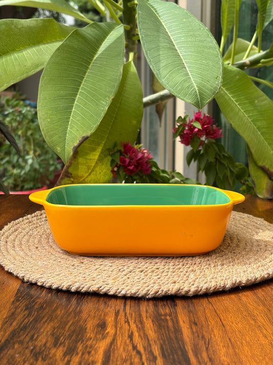 Premium Ceramic Dish For Baking & Serving | Mustard Yellow & Mint Green