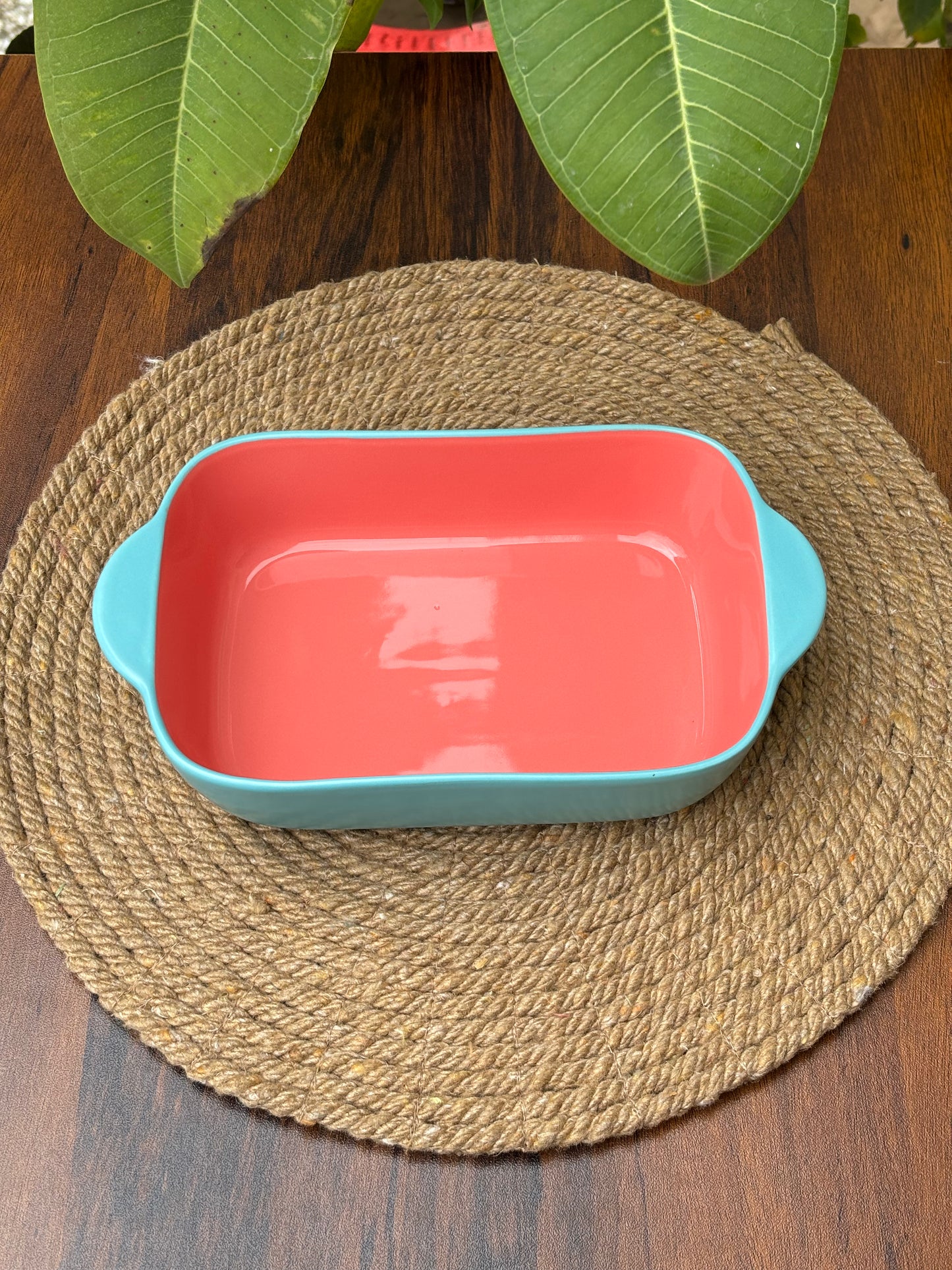 Premium Ceramic Dish For Baking & Serving | Turquoise & Blush Pink