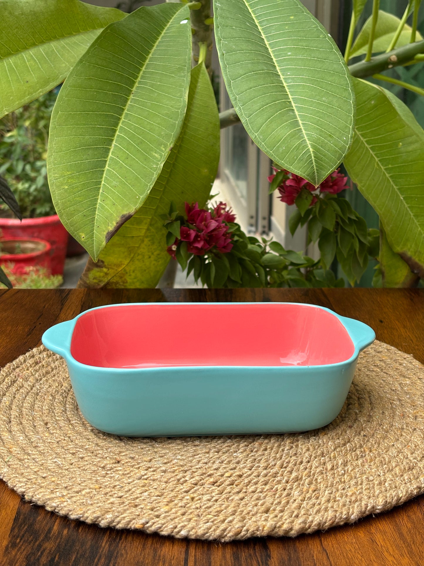 Ceramic Dish & Bowl For Baking & Serving | Turquoise & Blush Pink