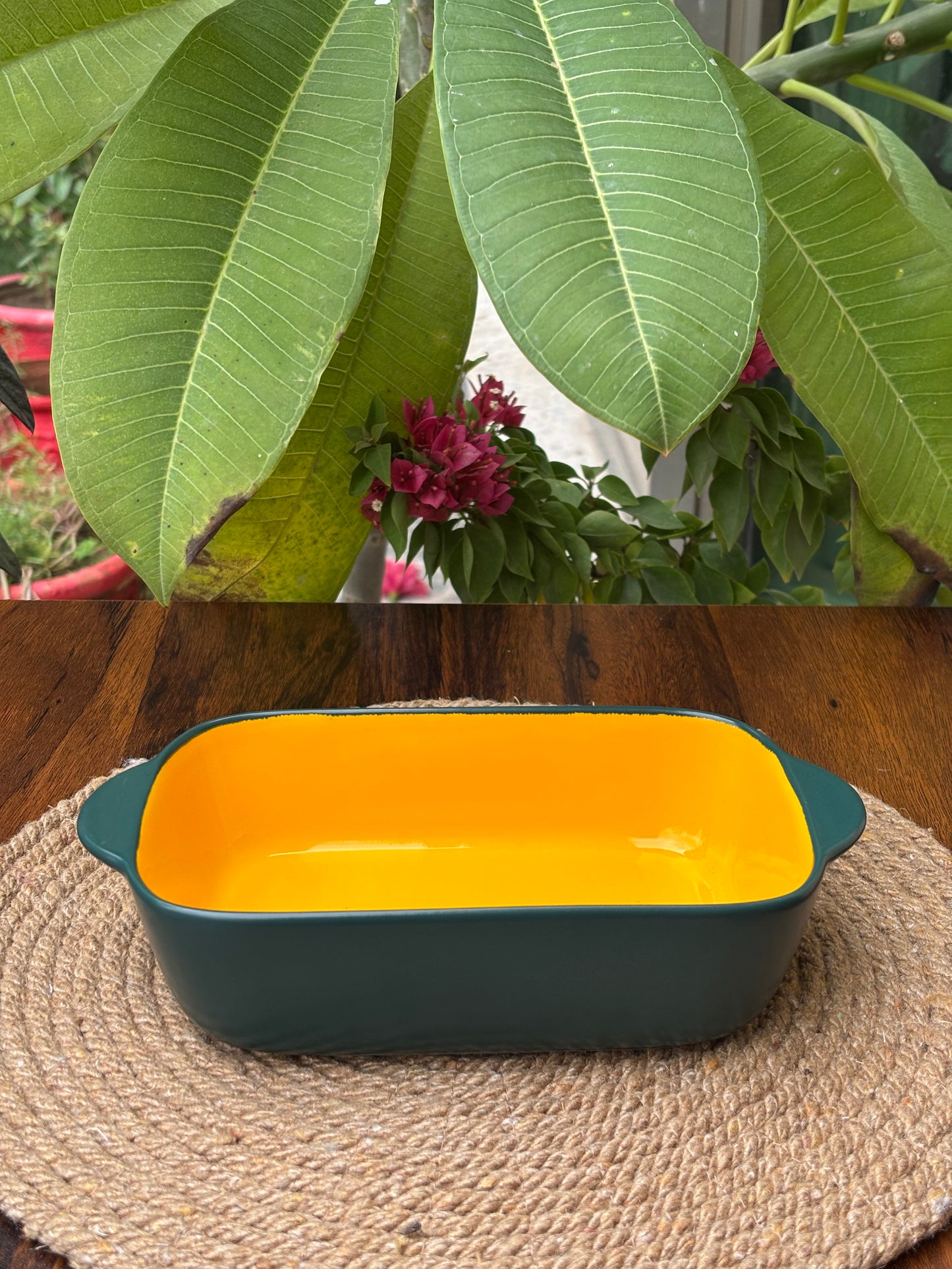Ceramic Bowl & Dish For Baking & Serving | Forest Green & Mustard Yellow
