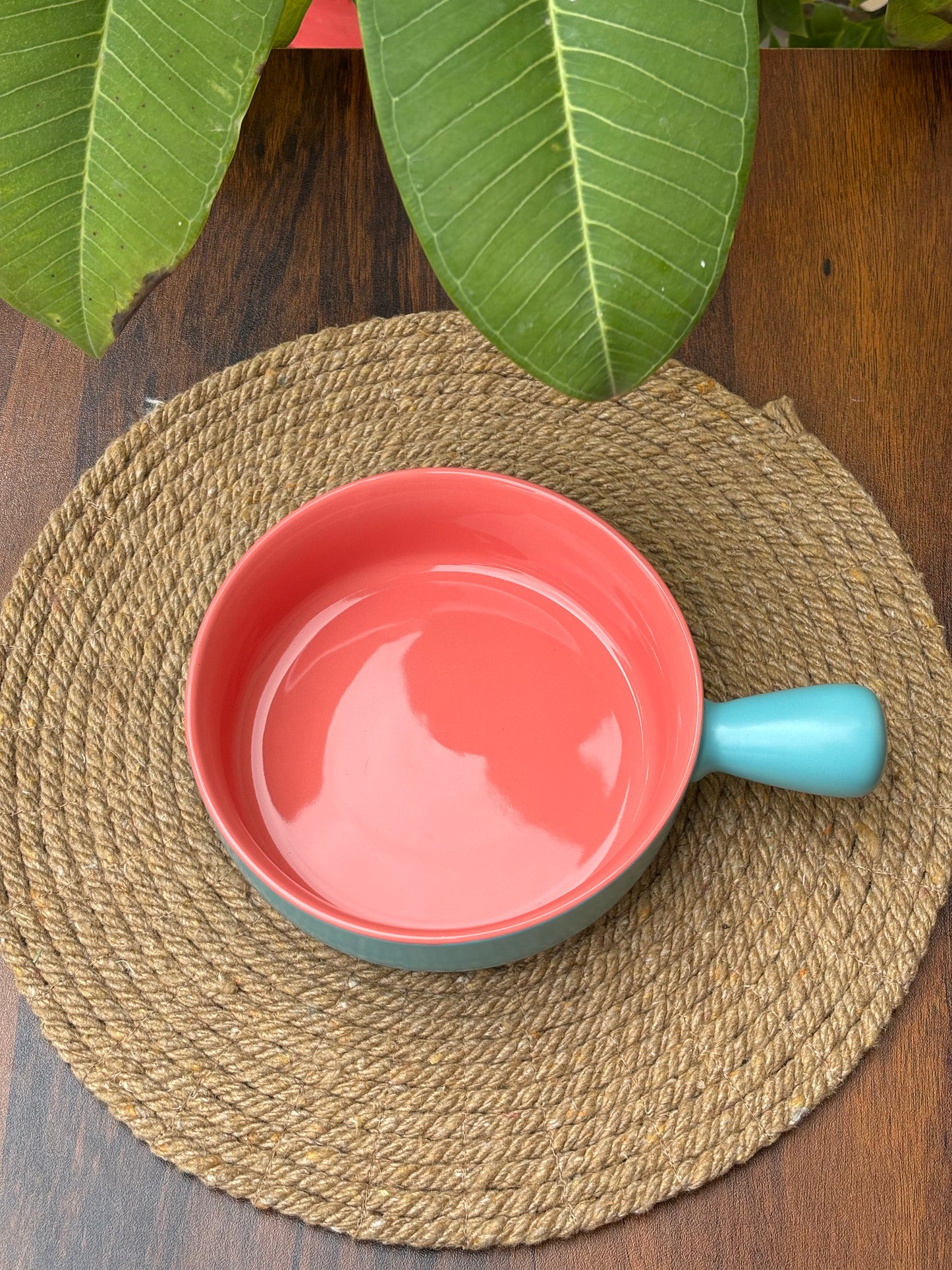 Ceramic Bowl For Baking and Serving | Turquoise & Blush Pink