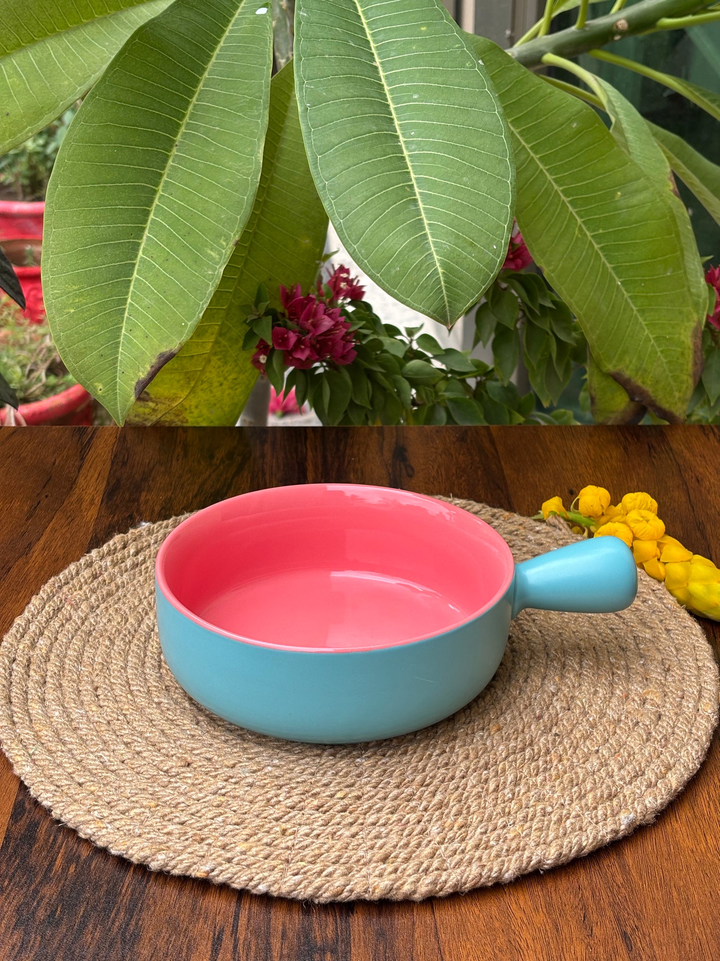 Ceramic Bowl For Baking and Serving | Turquoise & Blush Pink