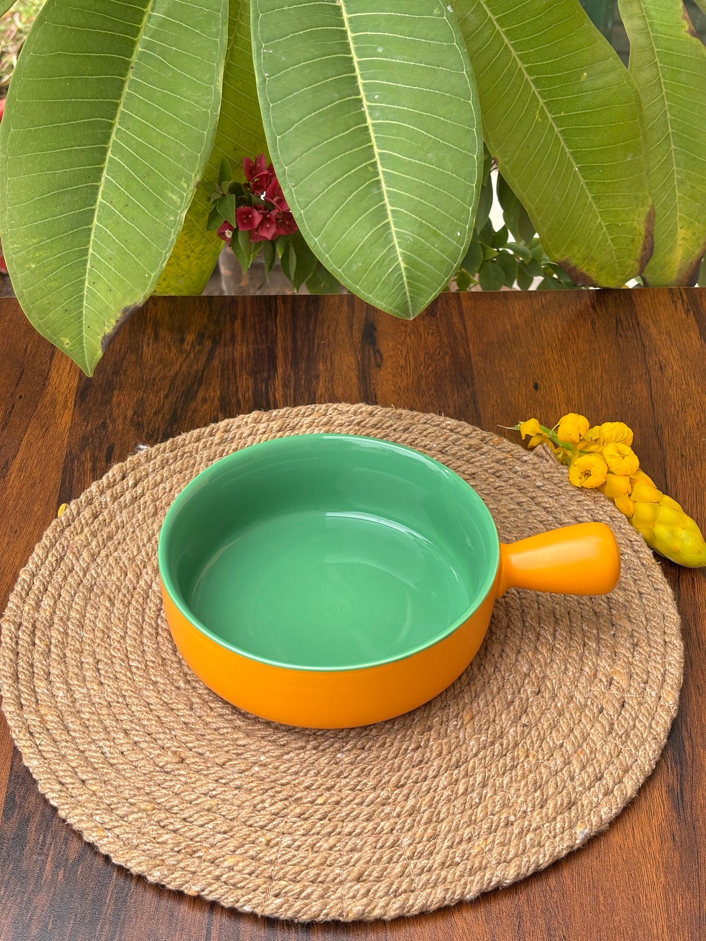 Ceramic Bowl For Baking and Serving | Mustard Yellow & Mint Green