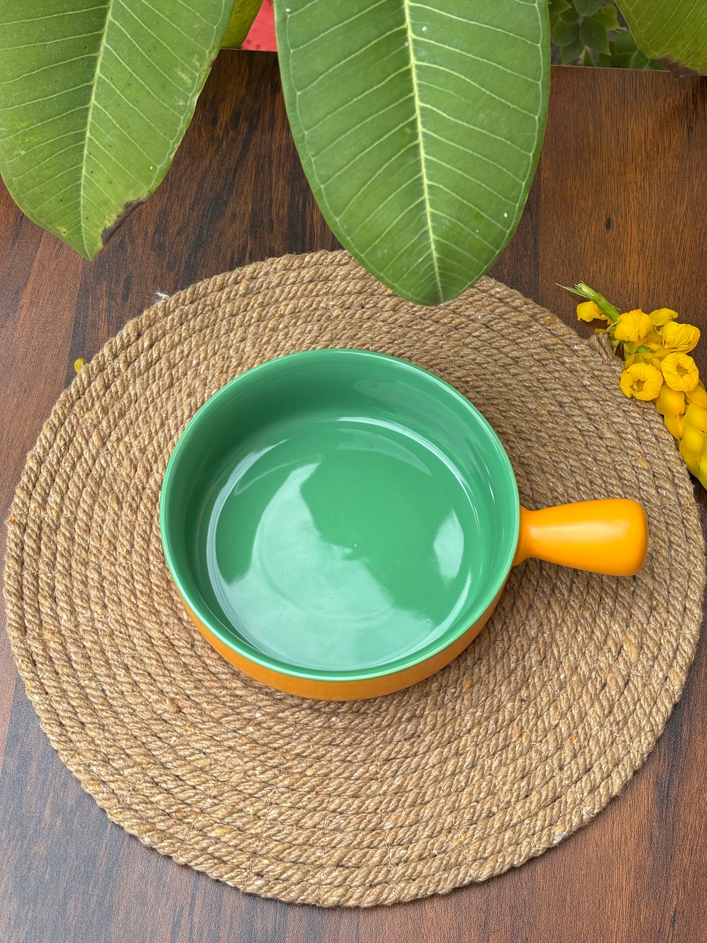 Ceramic Bowl For Baking and Serving | Mustard Yellow & Mint Green