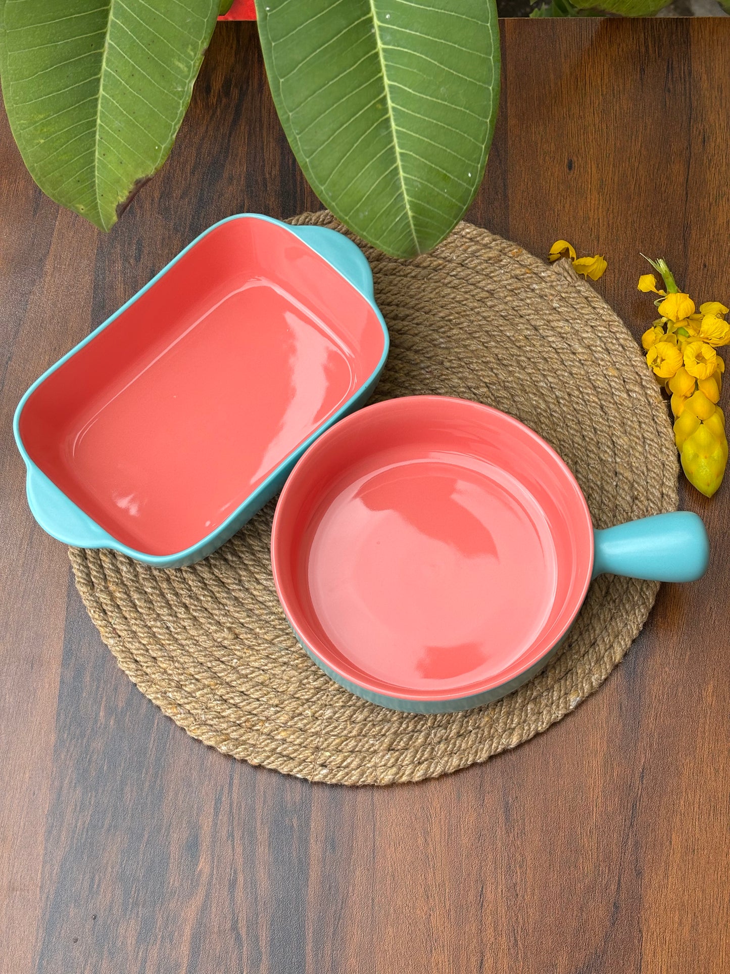 Ceramic Dish & Bowl For Baking & Serving | Turquoise & Blush Pink