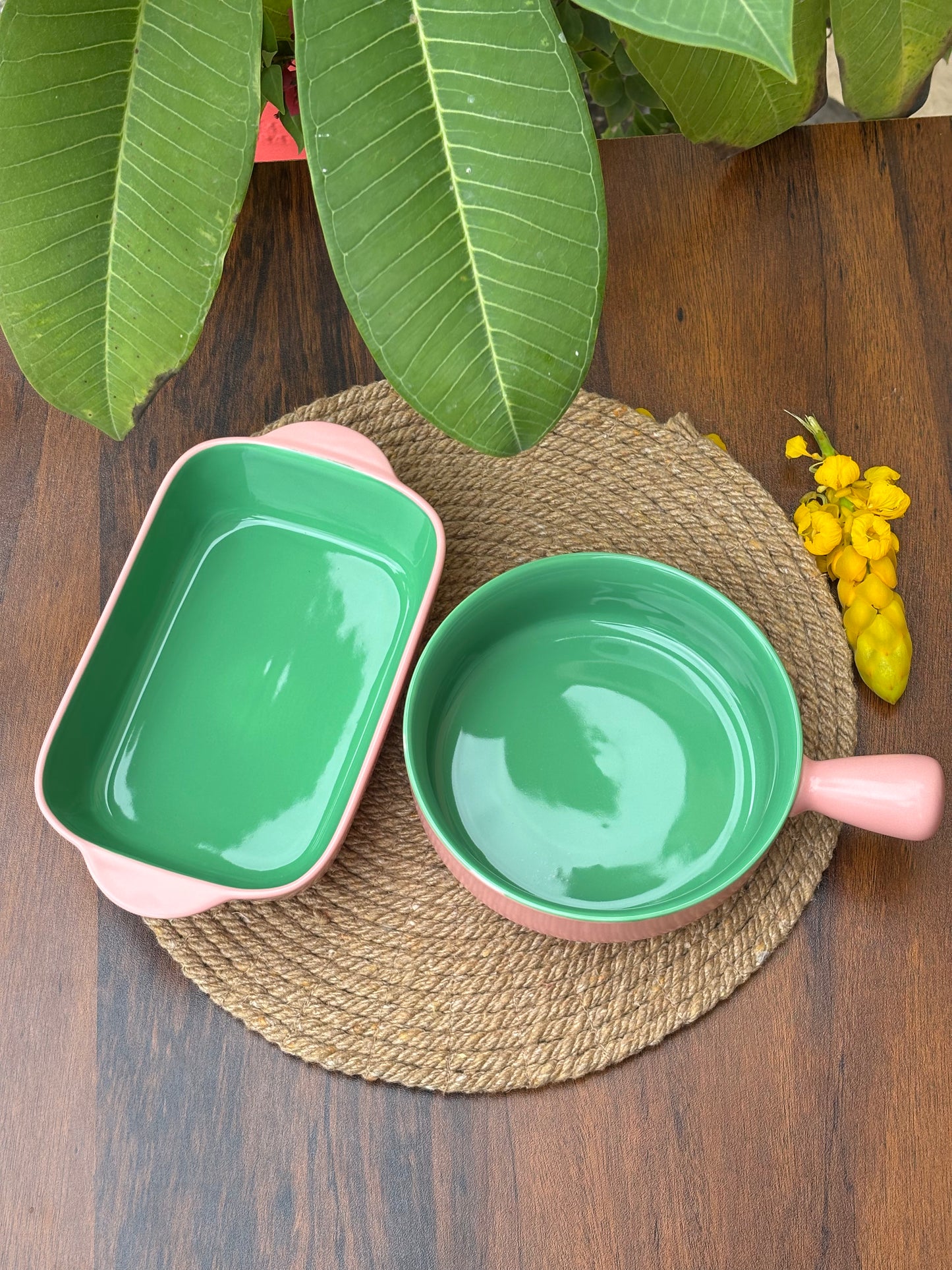 Ceramic Bowl & Dish For Baking & Serving | Blush Pink & Mint Green