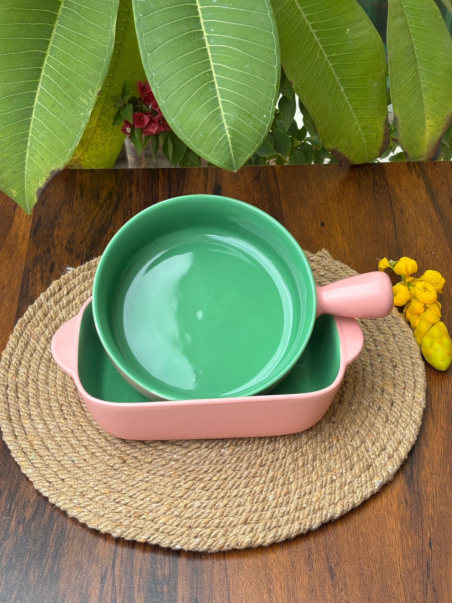 Ceramic Bowl & Dish For Baking & Serving | Blush Pink & Mint Green