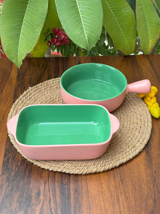 Ceramic Bowl & Dish For Baking & Serving | Blush Pink & Mint Green