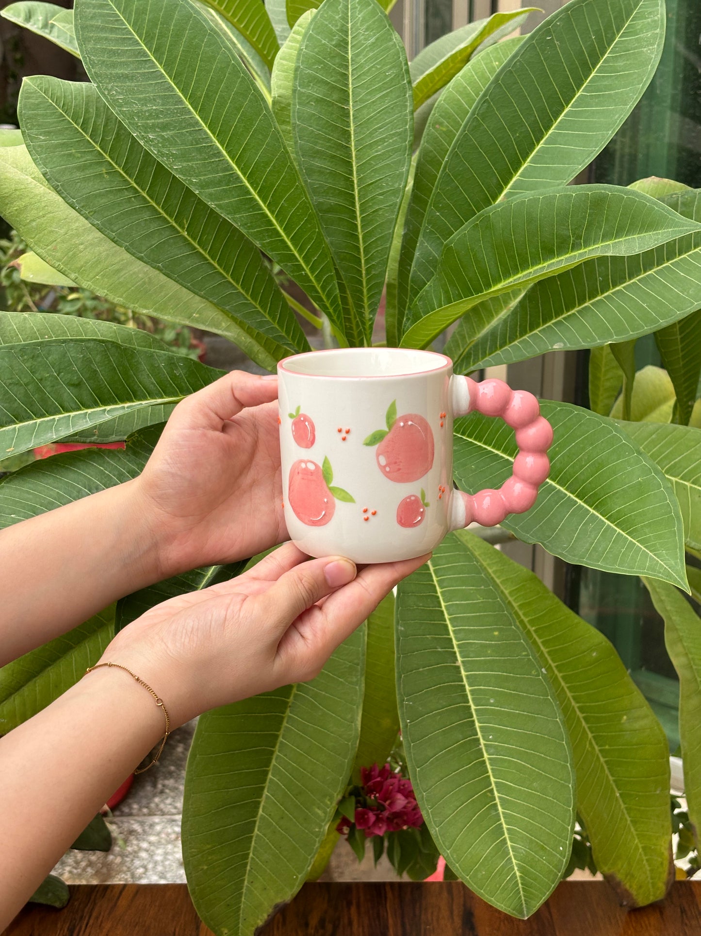 Pink Fruit Design Ceramic Mug | Cute Coffee & Tea Cup