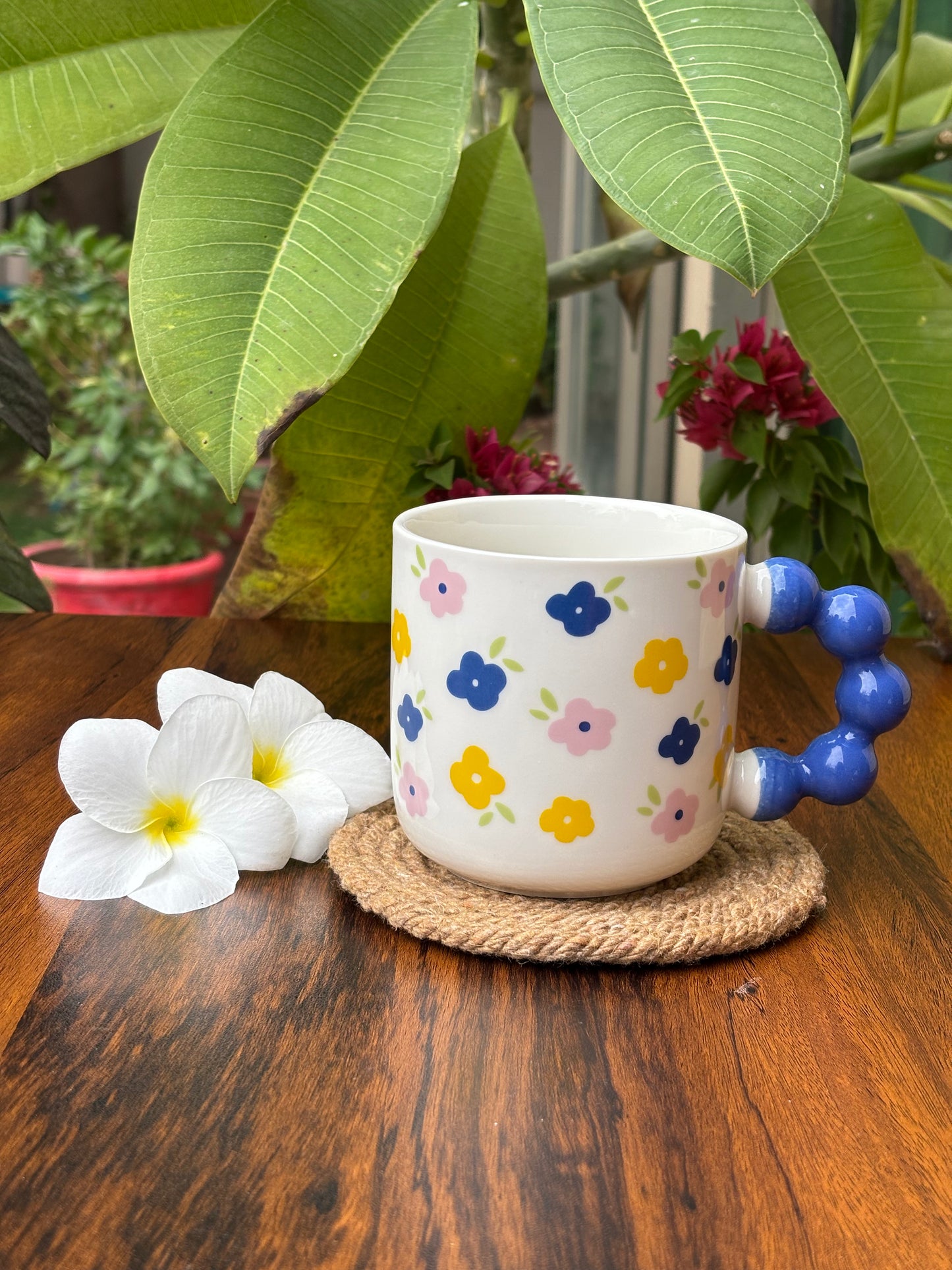 Floral Bubble Handle Ceramic Mug