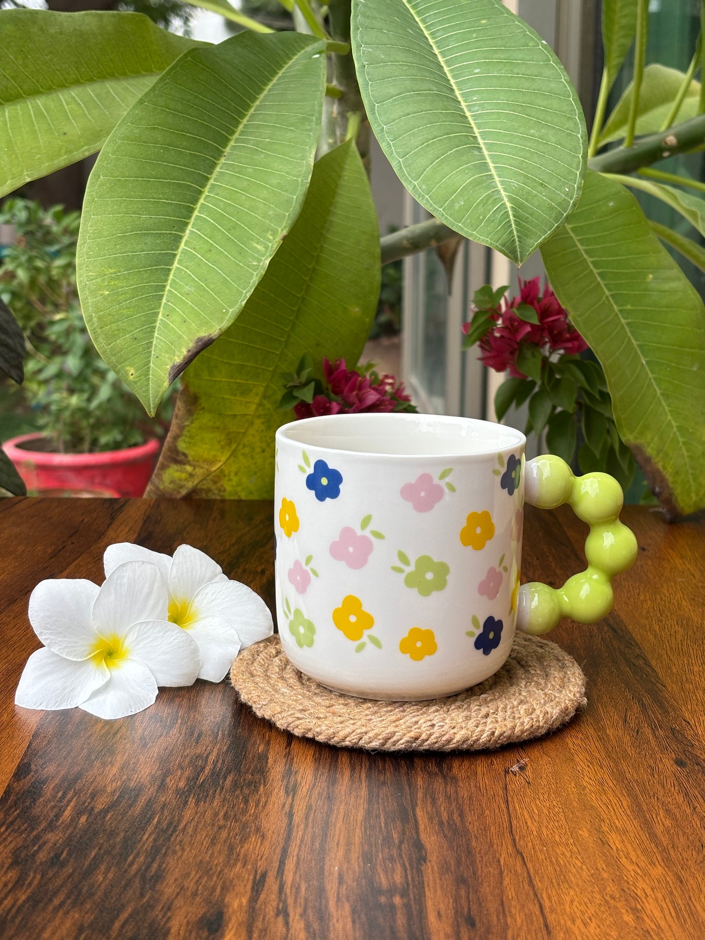 Floral Bubble Handle Ceramic Mug