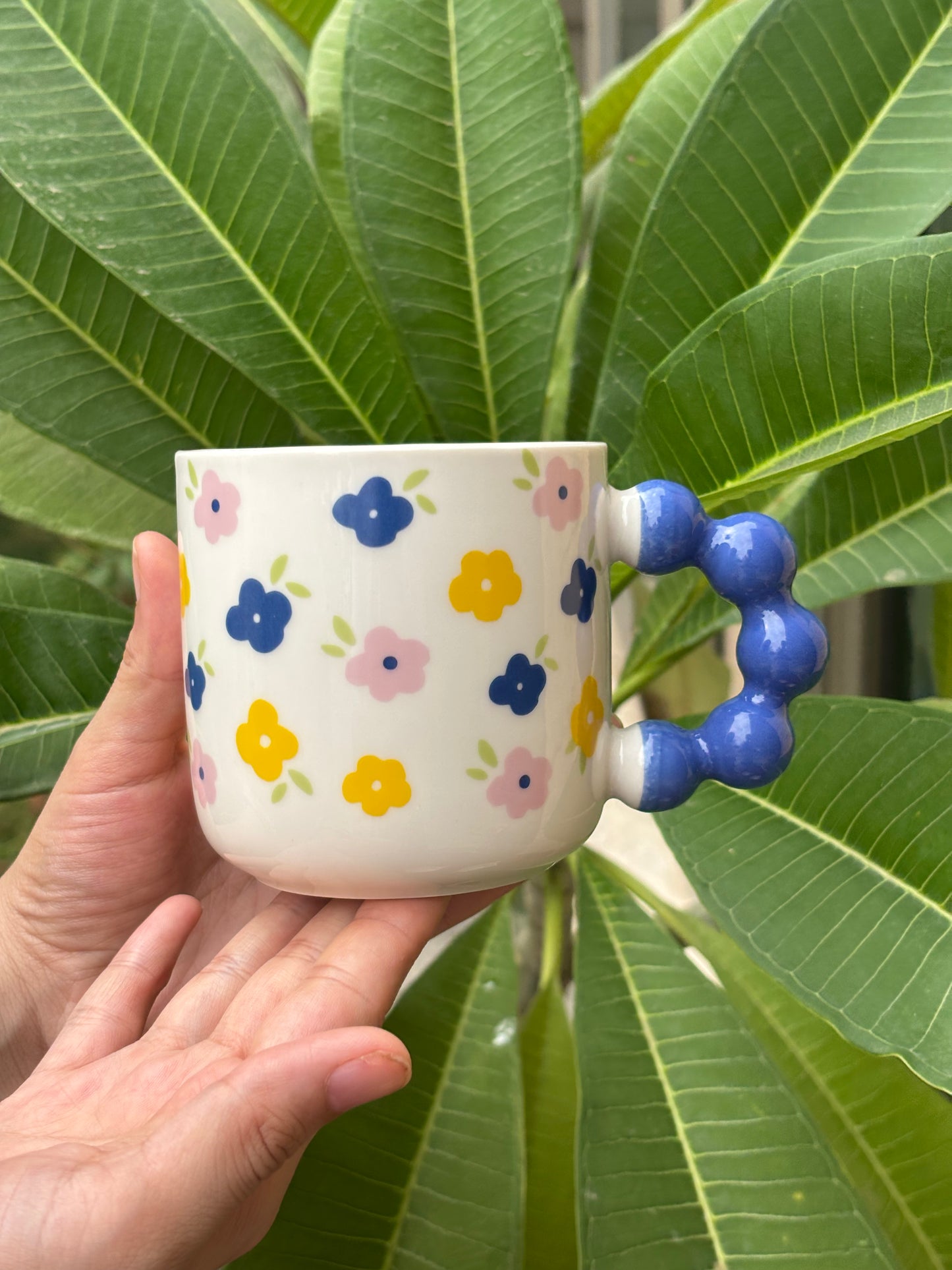 Floral Bubble Handle Ceramic Mug