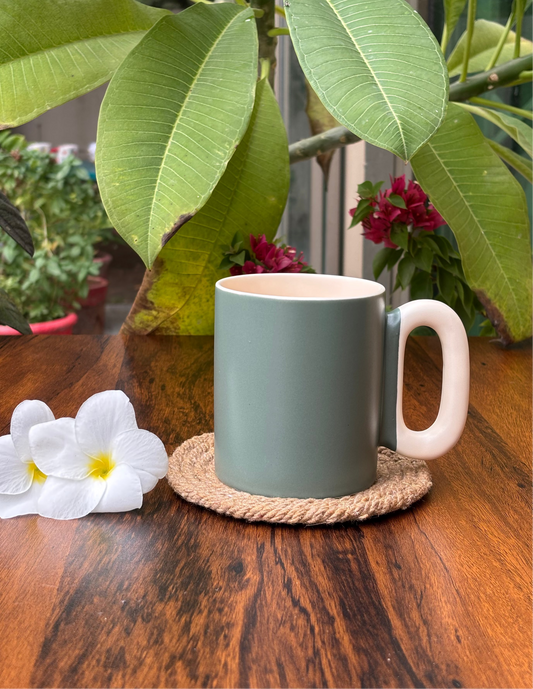 Elegant Matte Brown & Saga Green Ceramic Mugs