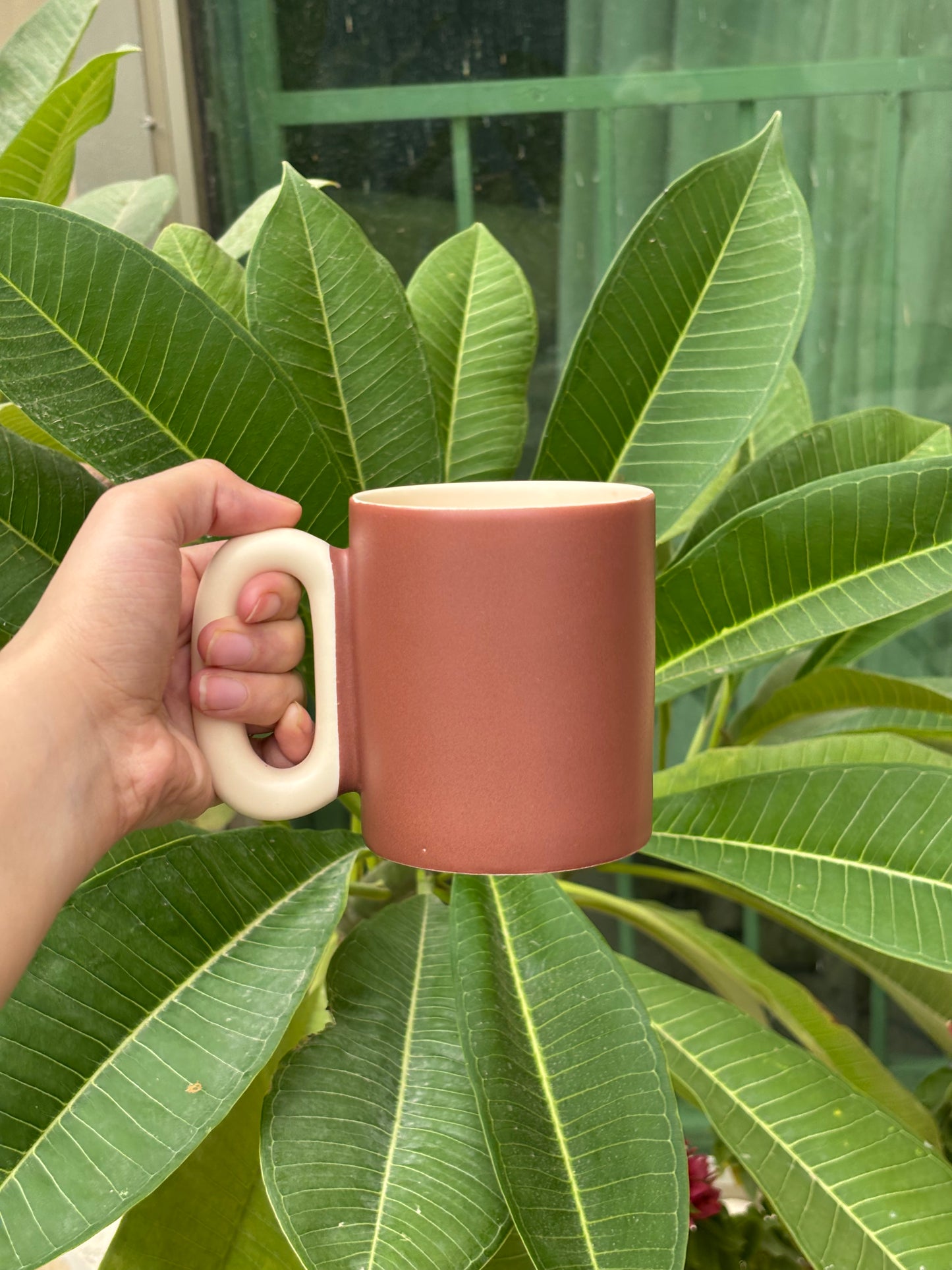 Elegant Matte Brown & Saga Green Ceramic Mugs