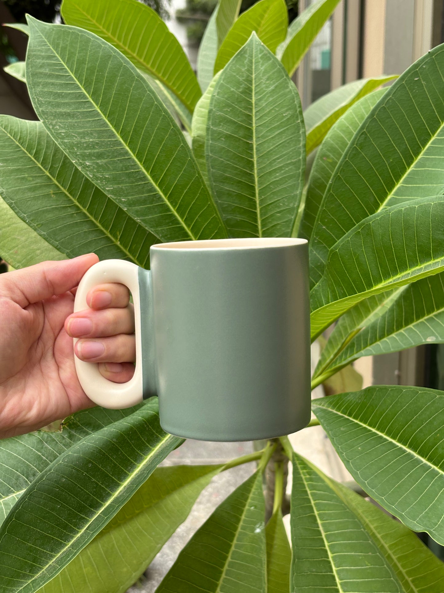 Elegant Matte Brown & Saga Green Ceramic Mugs