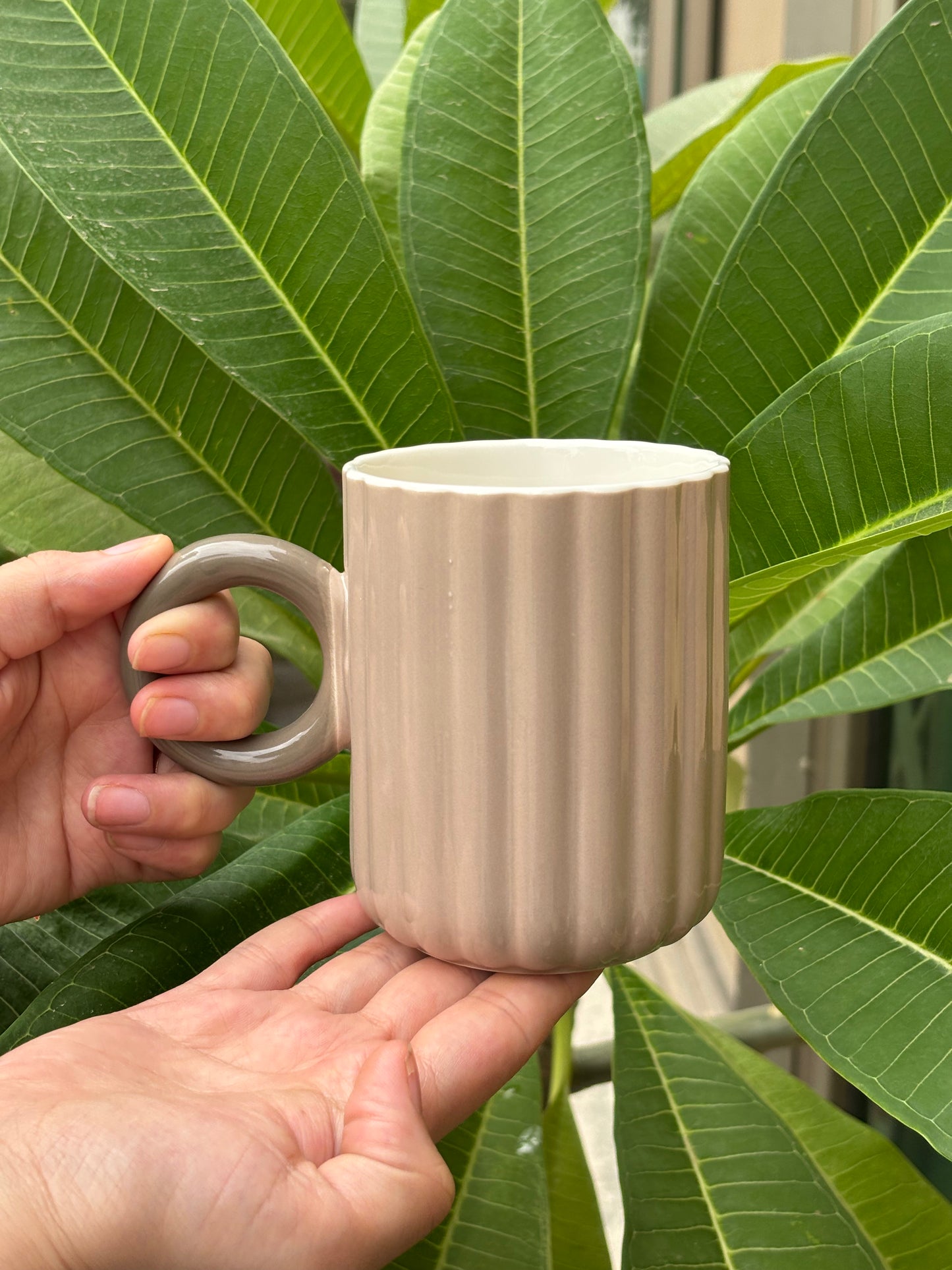 Fluted Ceramic Mugs | Pink & Beige Brown