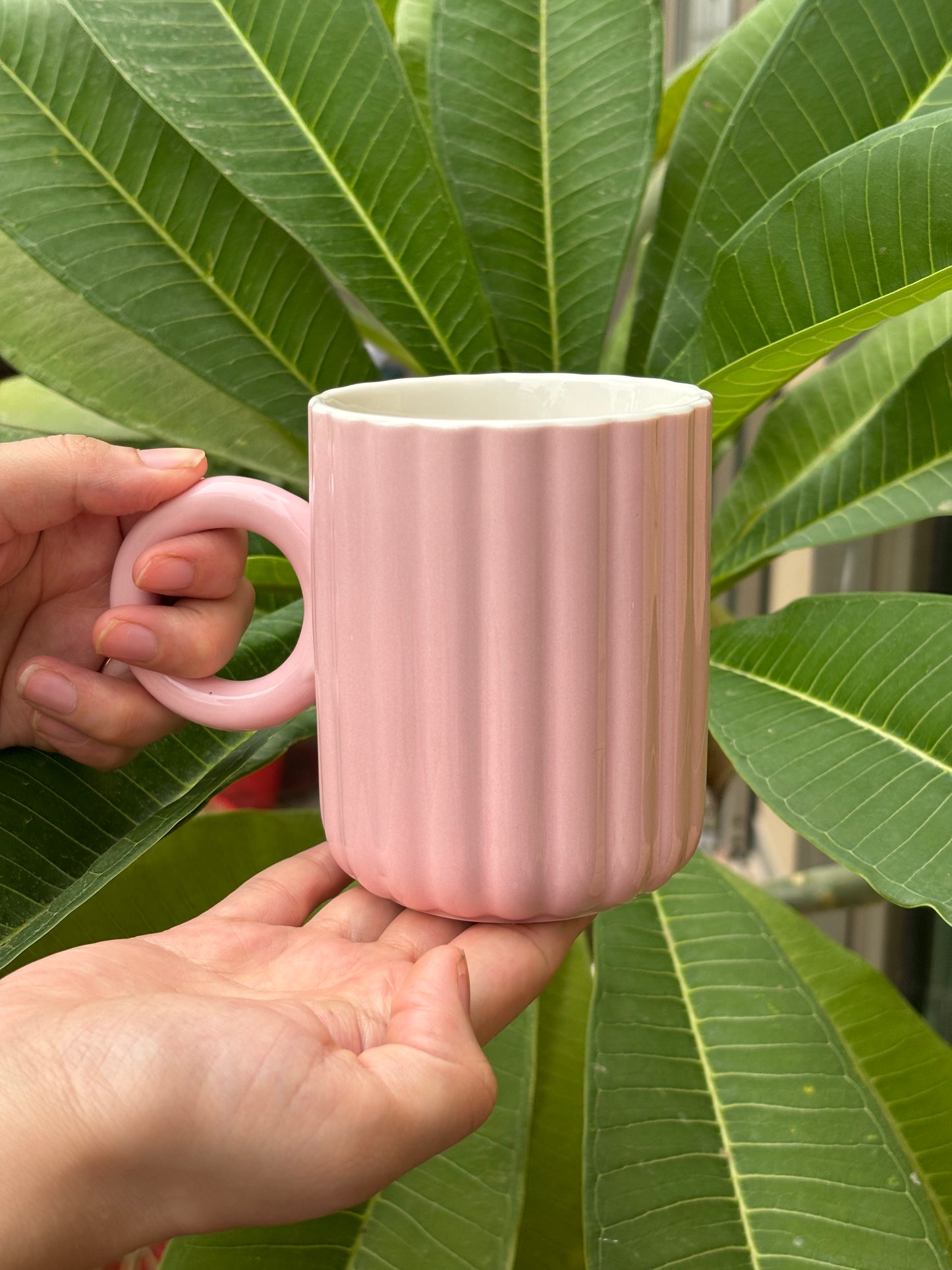 Fluted Ceramic Mugs | Pink & Beige Brown
