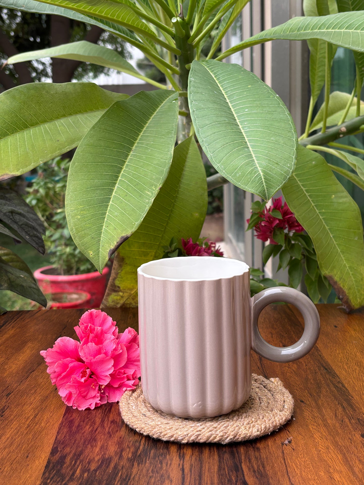 Fluted Ceramic Mugs | Pink & Beige Brown