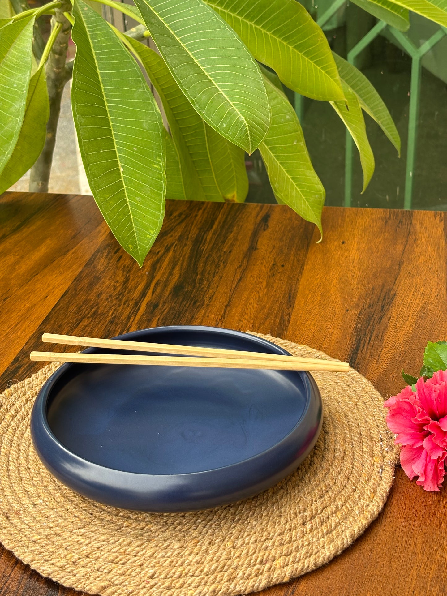 DARK BLUE CERAMIC CHOWMEIN PLATE
