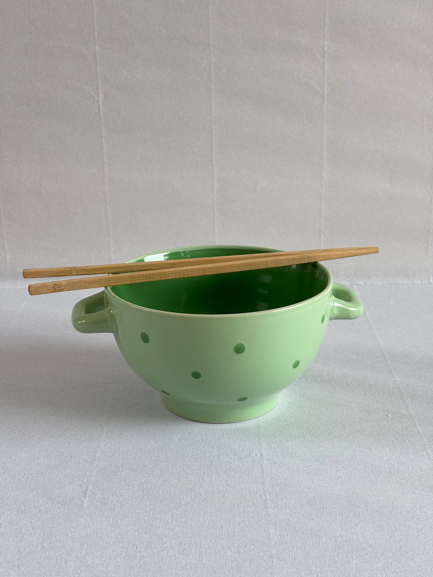 GREEN CERAMIC BOWL FOR NOODLES & CHOWMEIN WITH CHOPSTICKS