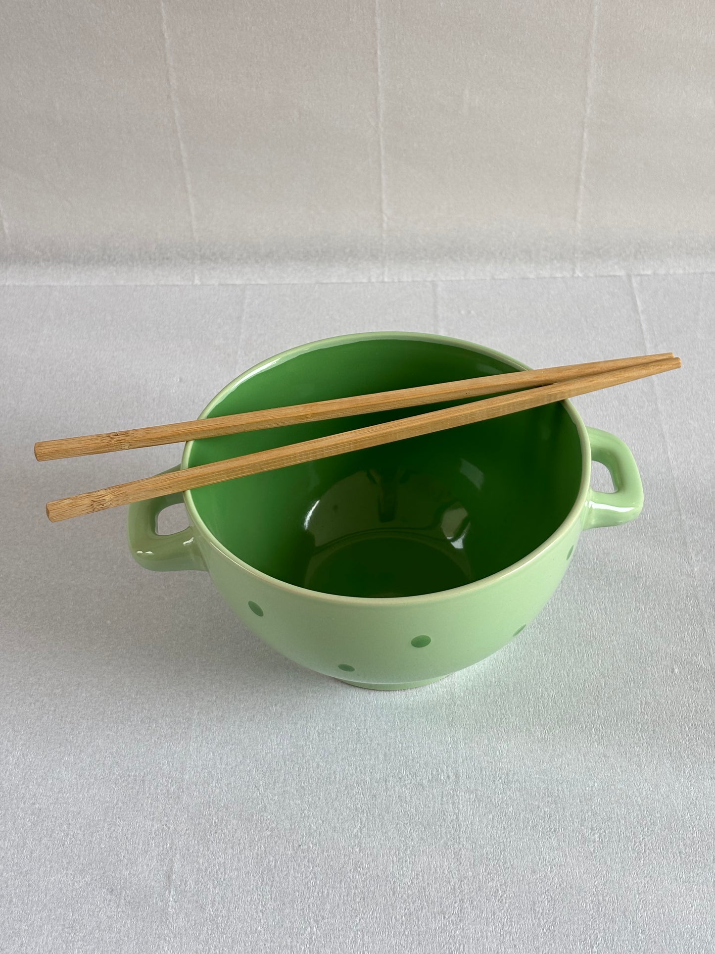 GREEN CERAMIC BOWL FOR NOODLES & CHOWMEIN WITH CHOPSTICKS