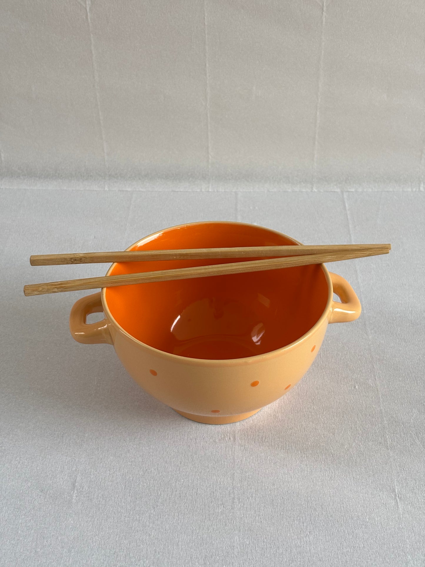 ORANGE CERAMIC BOWL FOR NOODLES & CHOWMEIN WITH CHOPSTICKS