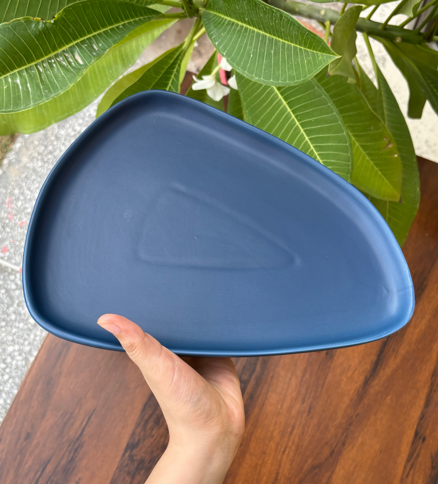 Matte Blue Asymmetric Ceramic Serving Platter | Modern Dinnerware