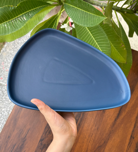 Matte Blue Asymmetric Ceramic Serving Platter | Modern Dinnerware