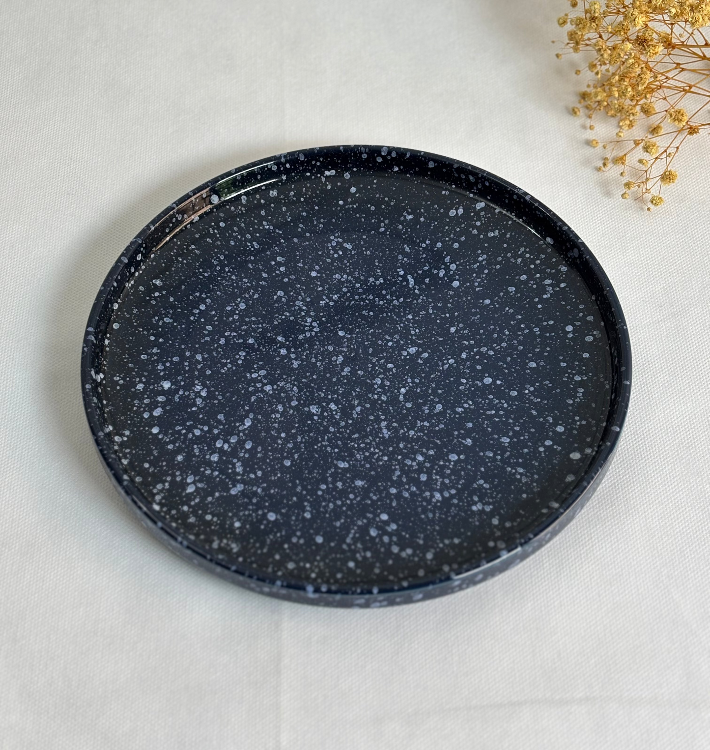 Dark Blue Starry Speckled Ceramic Plate Set | Pair of 2 Plates