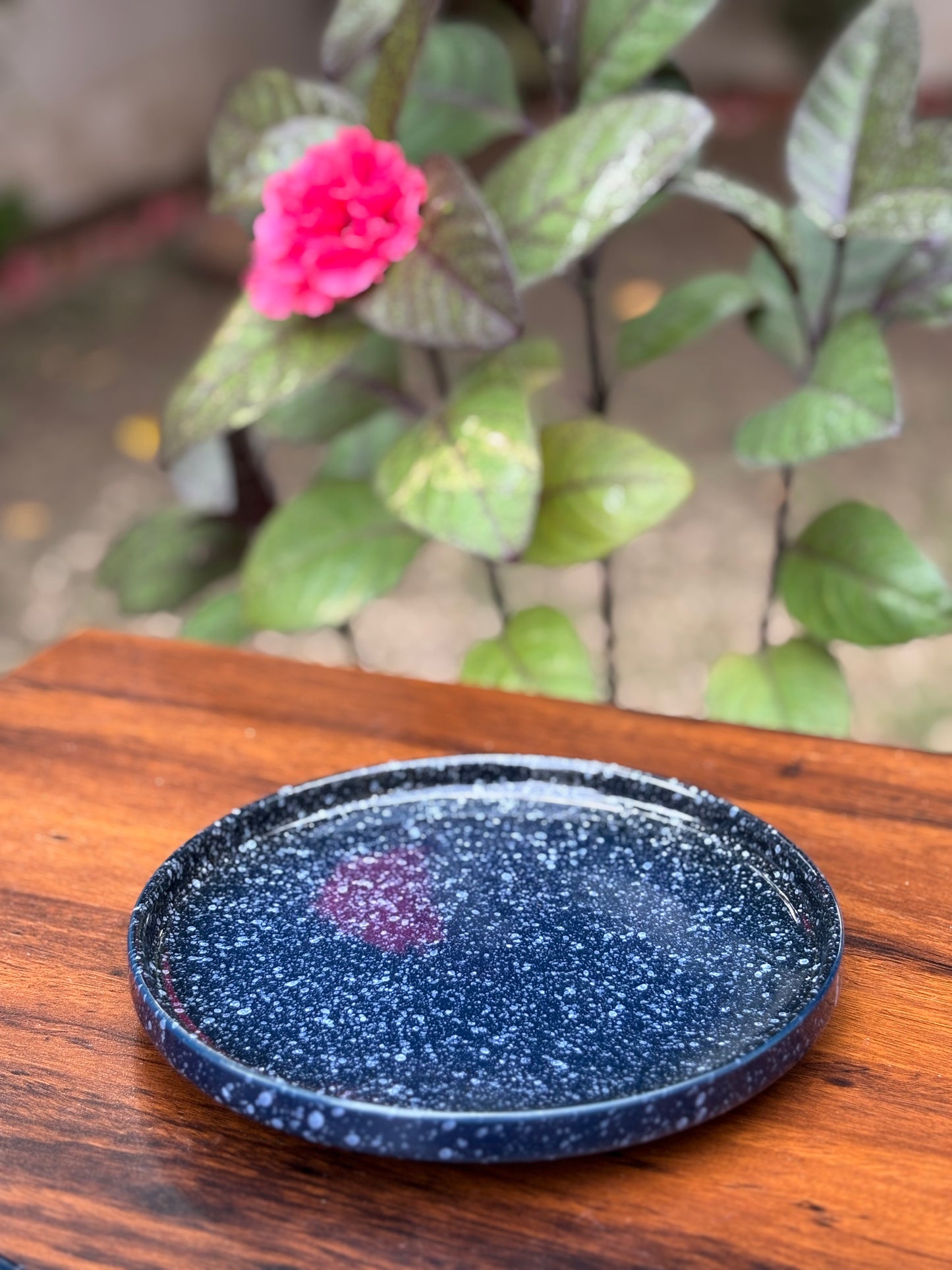 8 Inch Dark Blue Starry Speckled Ceramic Dinner Plate