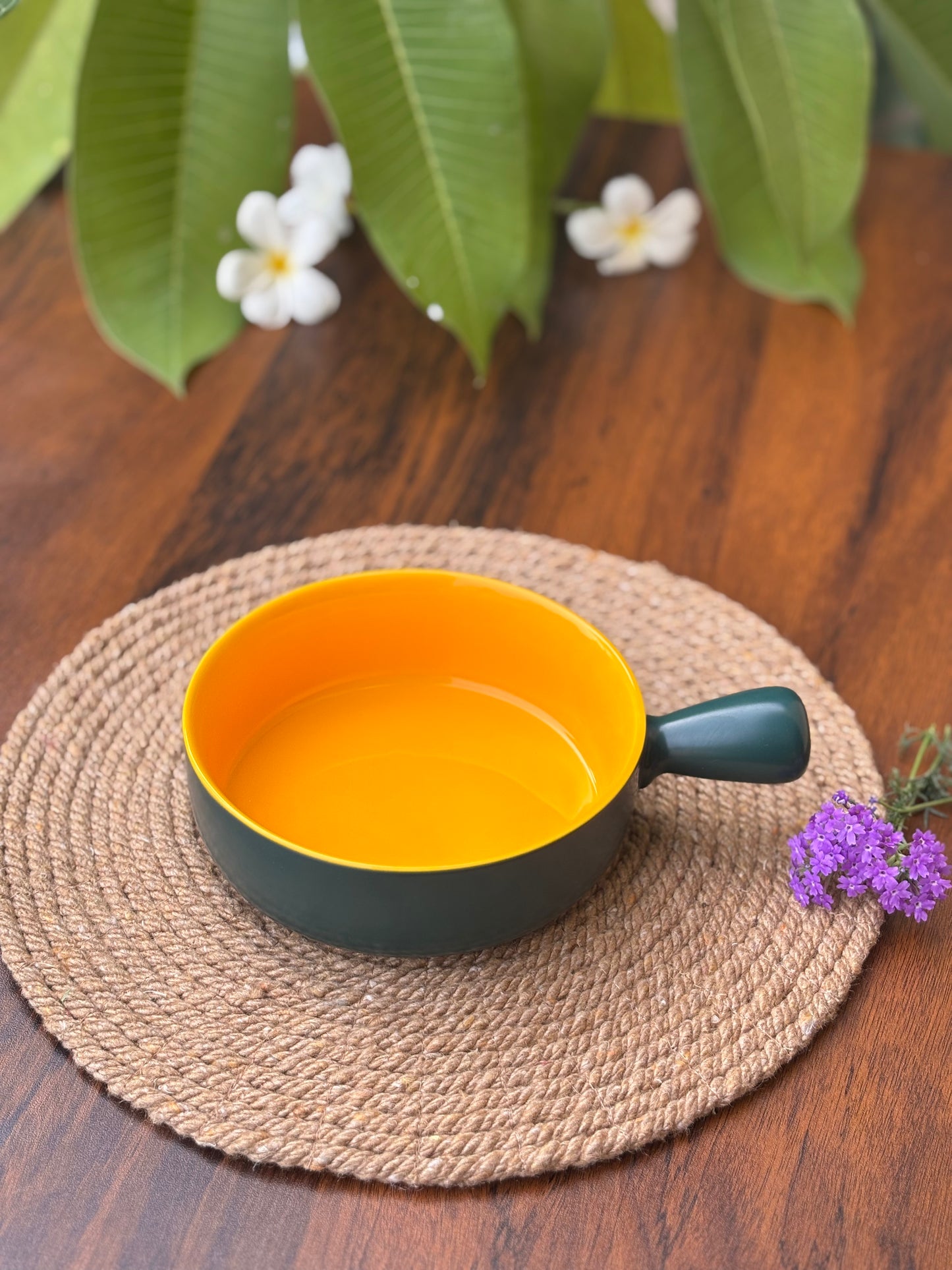 Premium Ceramic Bowl for Baking & Serving | Forest Green & Mustard Yellow
