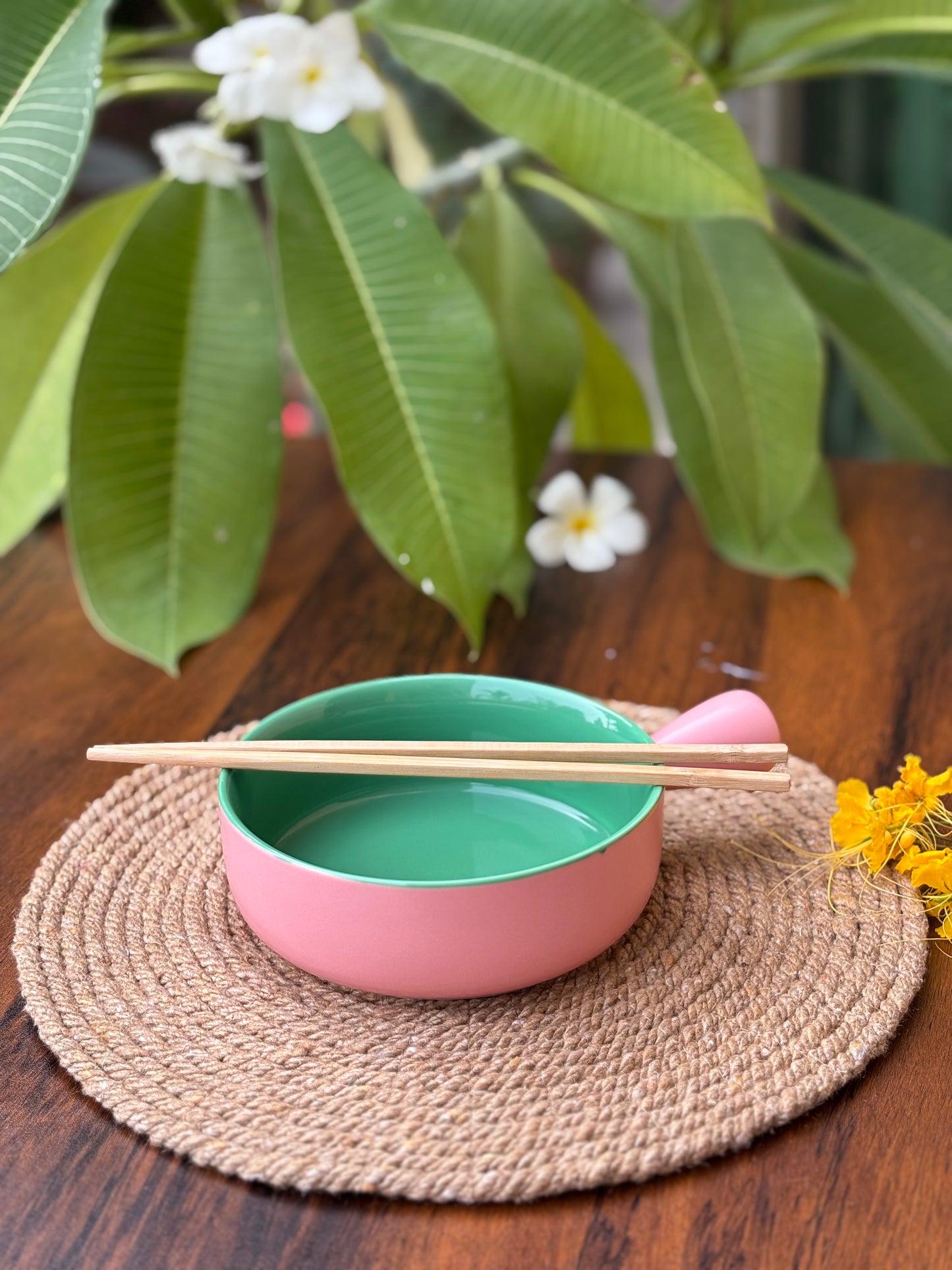 Ceramic Bowl for baking and serving with Handle | Blush Pink & Mint Green