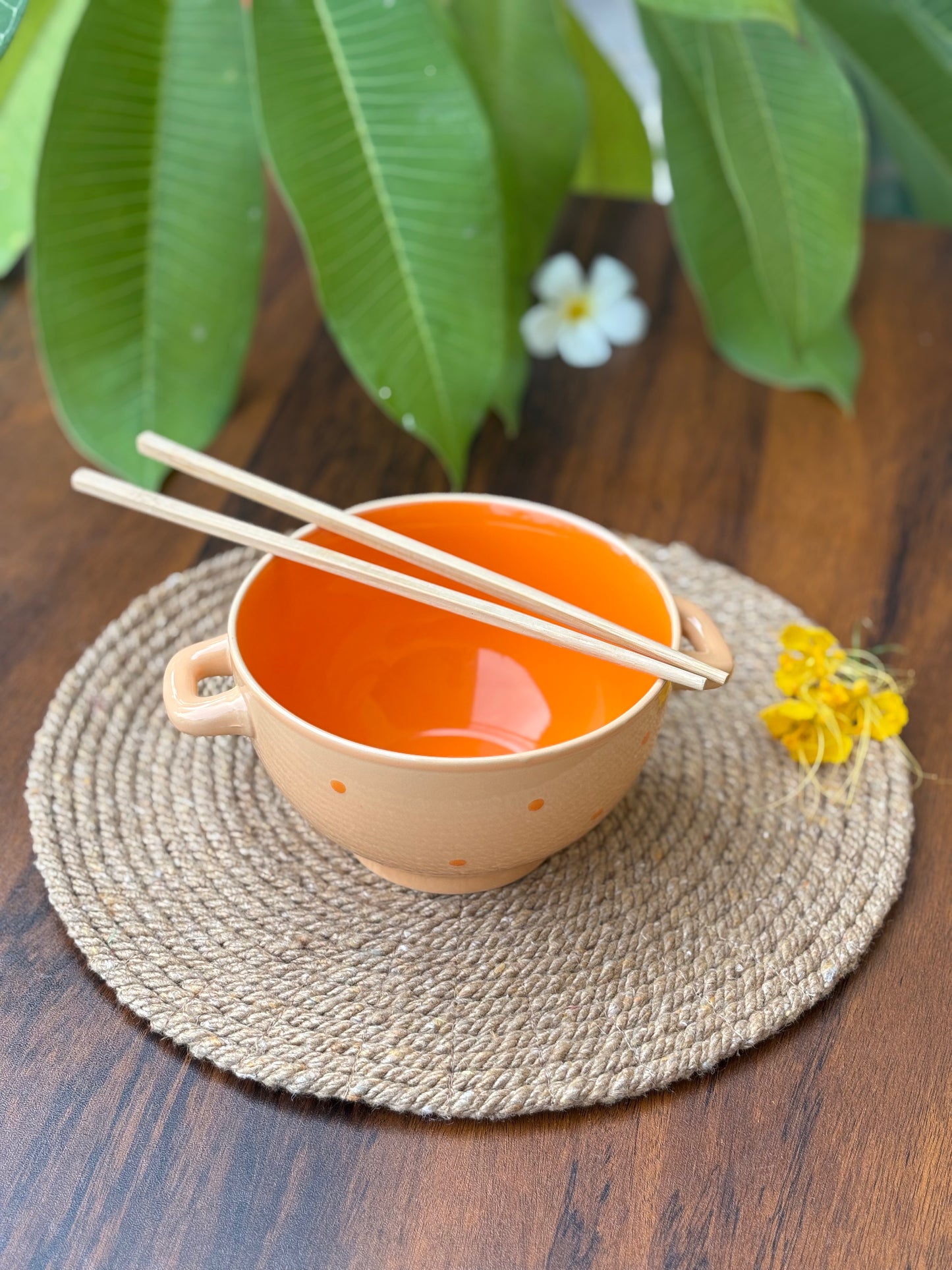 Orange Polka Dot Ceramic Multi Purpose Bowl with Dual Handles