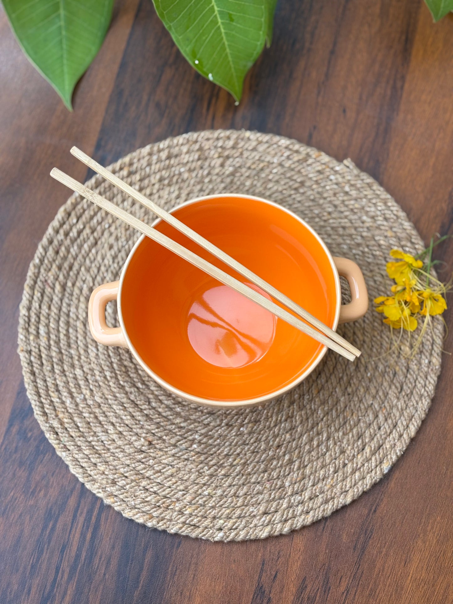 Orange Polka Dot Ceramic Multi Purpose Bowl with Dual Handles