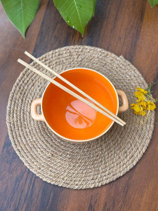 Orange Polka Dot Ceramic Multi Purpose Bowl with Dual Handles