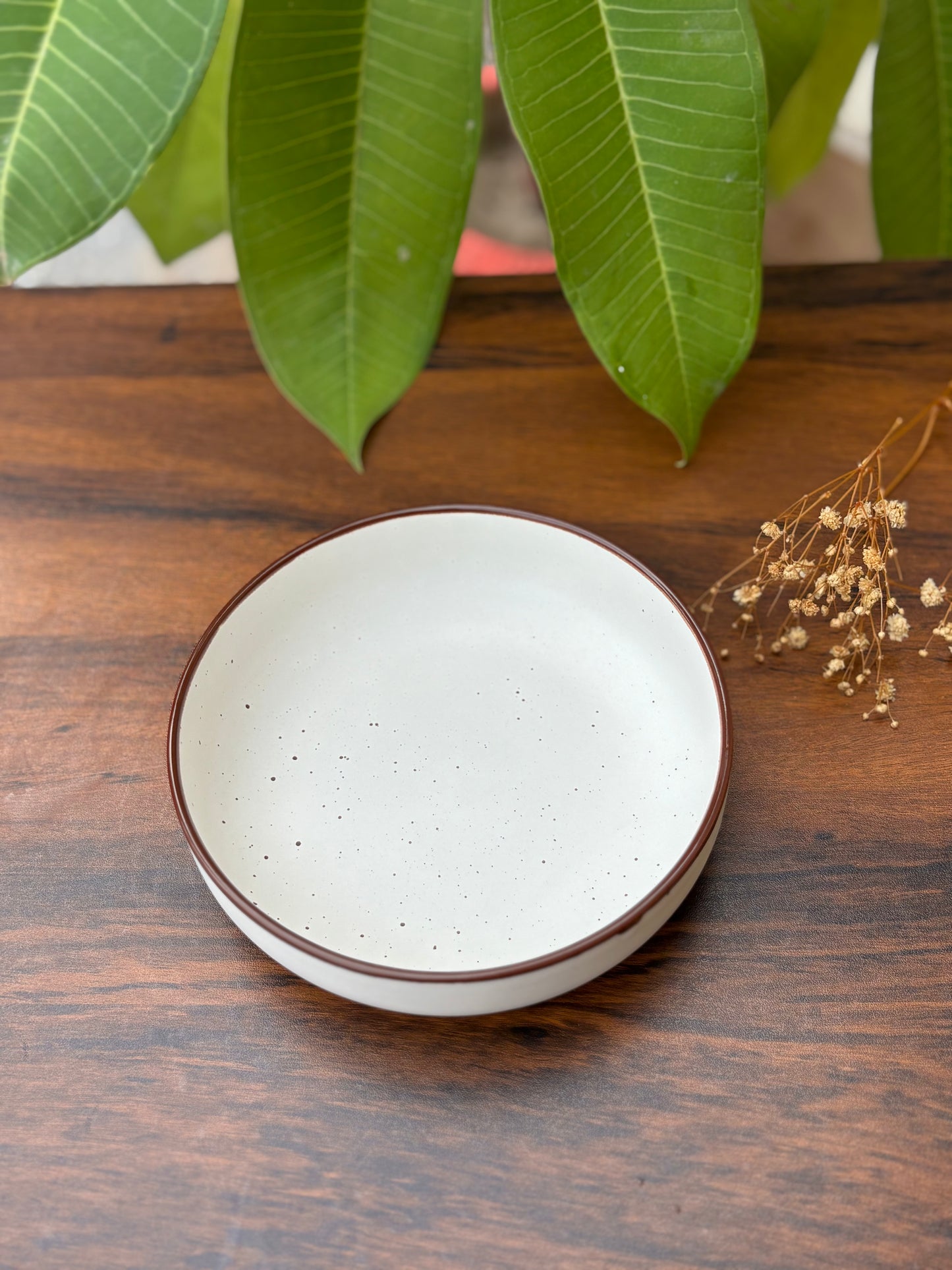 White Speckled Ceramic Pasta Bowl | Deep Noodle & Chowmein Bowl