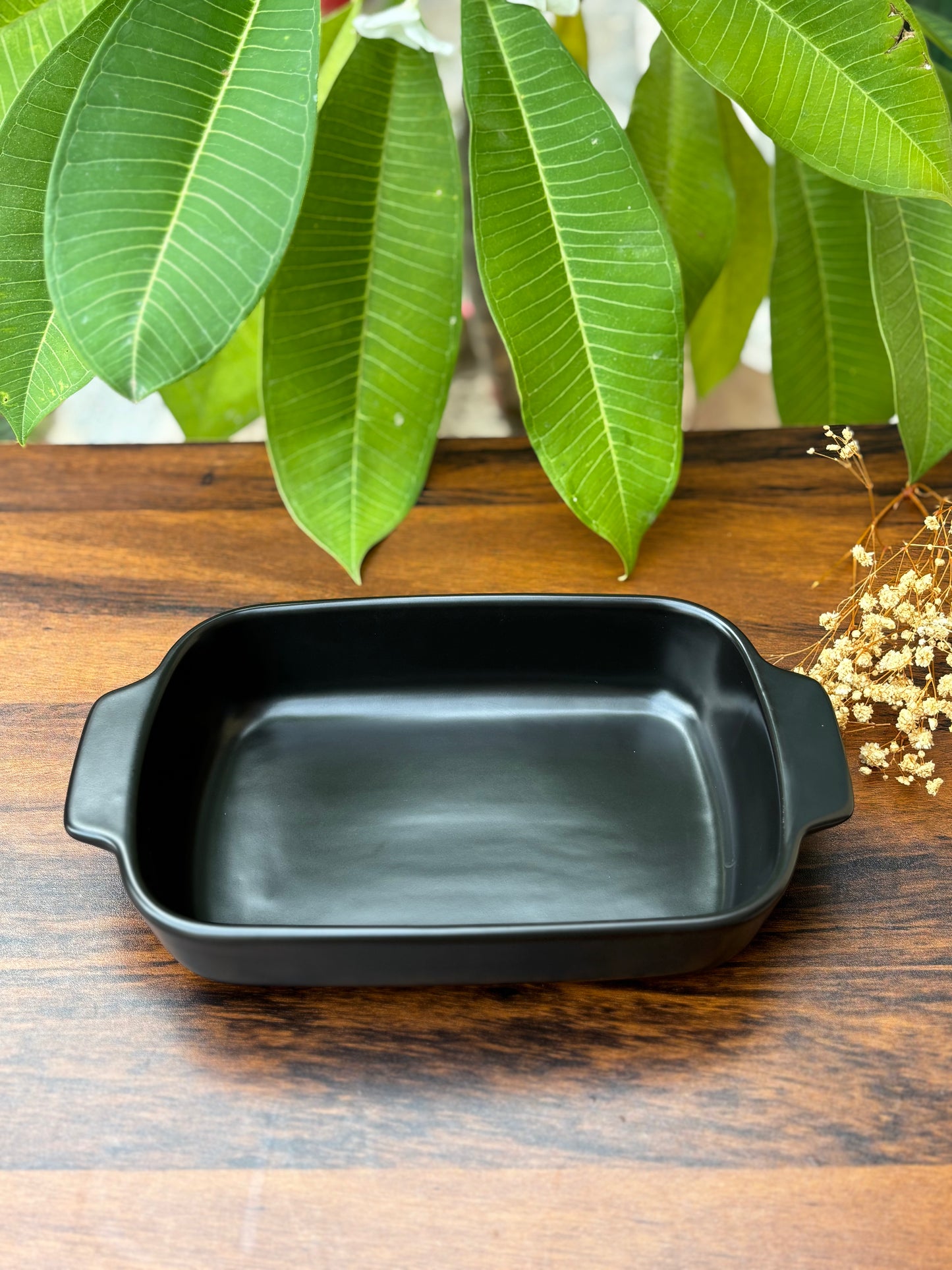 Matte Black Ceramic Baking Dish with Handles