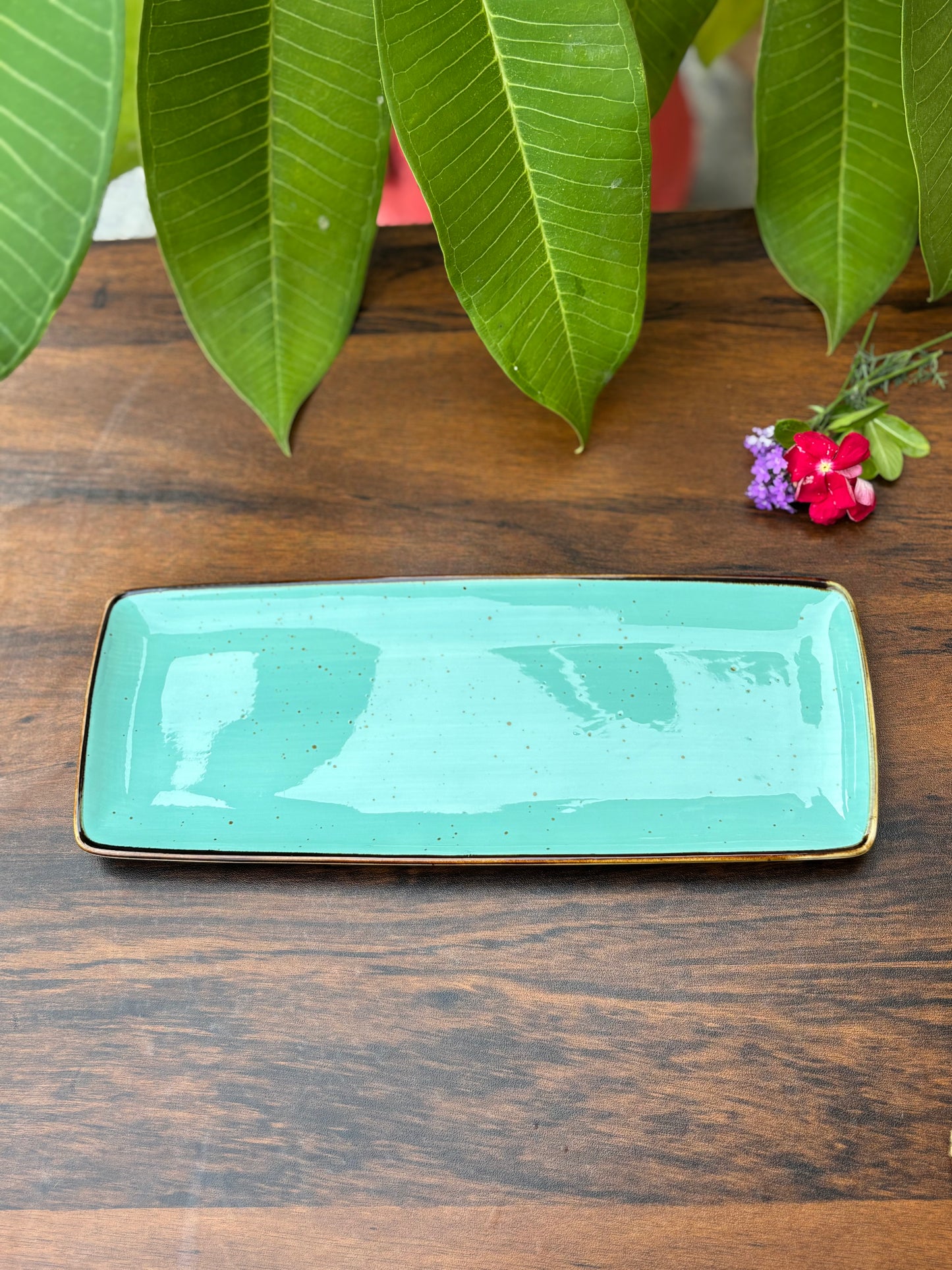 Turquoise Rectangular Ceramic Platter | Turquoise Serving Tray