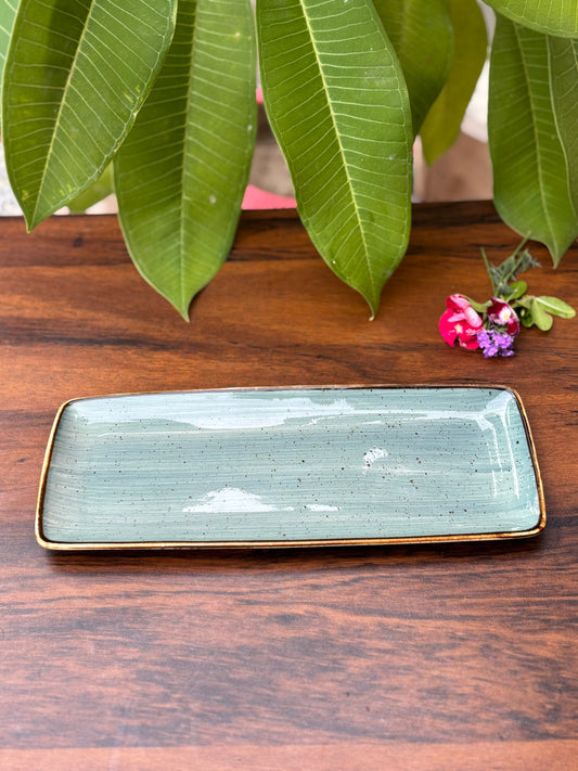 Sage Green Rectangular Ceramic Platter | Long Serving Tray