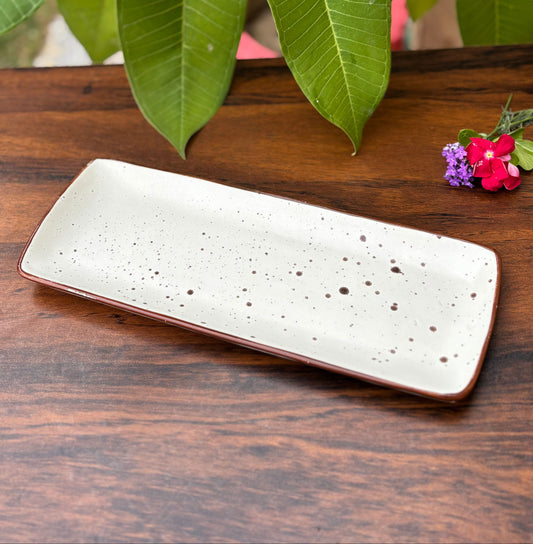 White Speckled Rectangular Ceramic Platter | Long Serving Tray