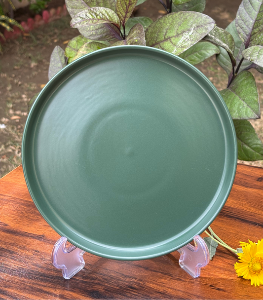 10 INCH BOTTLE GREEN CERAMIC DINNER PLATE